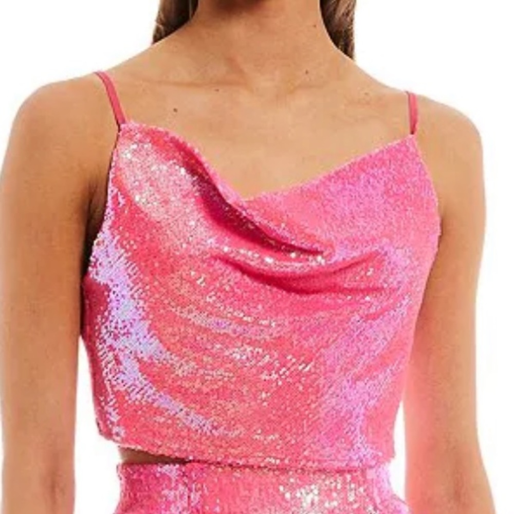 Gianni Bini Pink Sequin Cowl Neck Top
